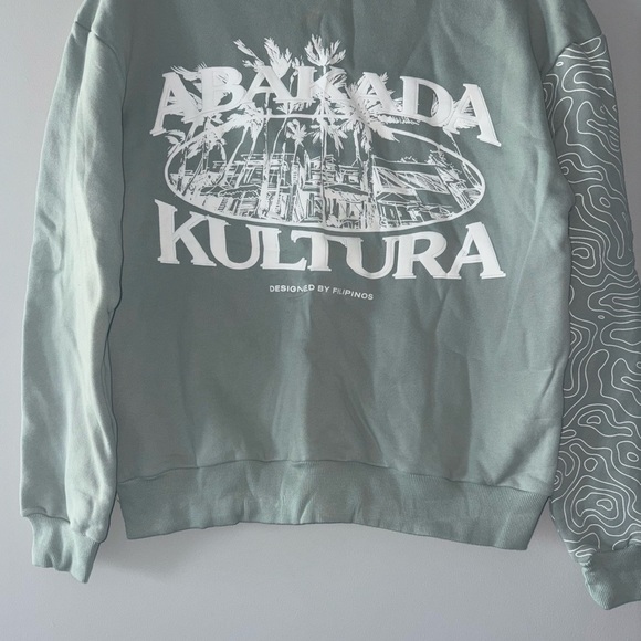 Sage Green color Crewneck Sweater with Decorative Graphics  on front back plain - Picture 1 of 8